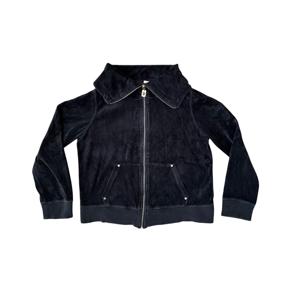MK Michael Kors Designer Full Zip Velour Track Jacket Women's Black Size L